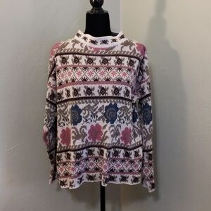 Vintage Floral Romantic Mock Turtleneck Knit Sweater w/ Roses Size M